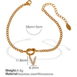 Gold color / 1 Piece Simple Series Simple Letter V Stainless Steel  Gold Color Rhinestone Women's Charm Bracelets Picture22